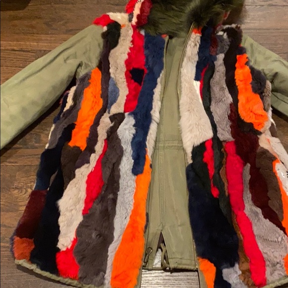 REVERSIBLE RAINBOW FUR HOODED COAT SZ s/xs - Picture 8 of 8